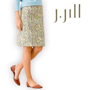 J. Jill Stretch Cotton Skirt Seasalt DF Floral Print Generous Sizing